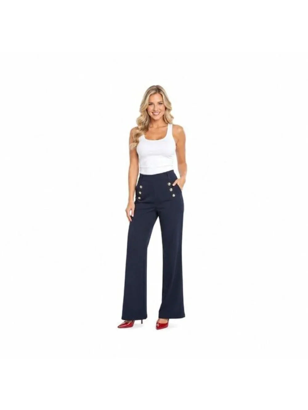 New Collectif London Vintage Retro Jean Size 6 Navy Sailor Button Wide-Leg Pants